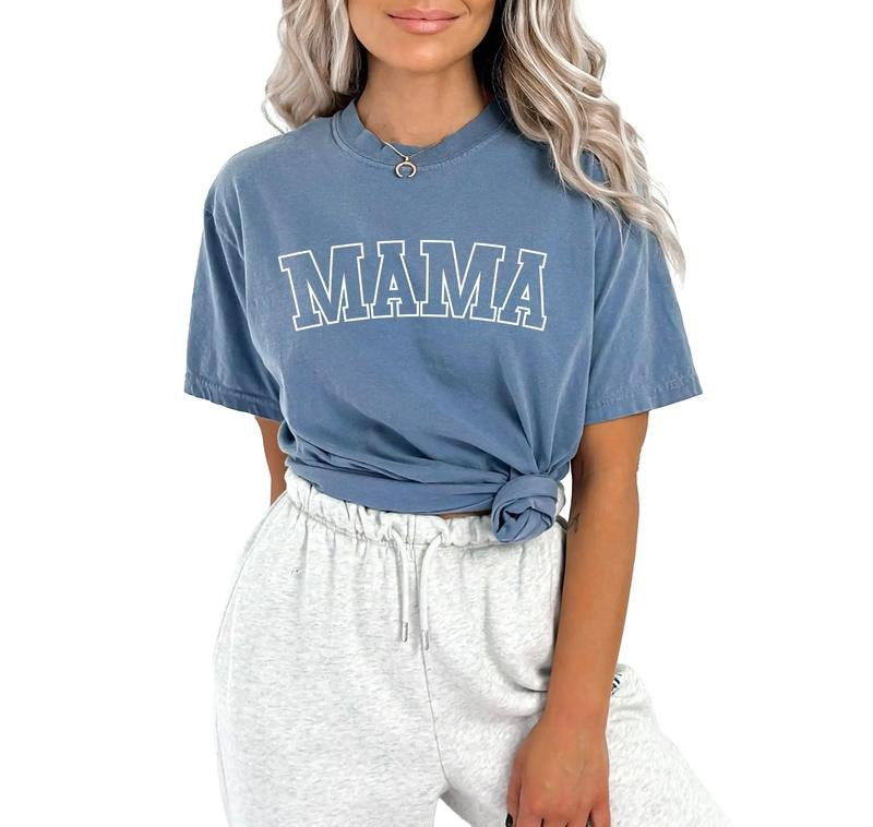 MAMA Short Sleeve Comfort Colors College Block Vintage Top Casual Short Sleeve Shirt Womenswear T-Shirts, Hoodie, Sweatshirt