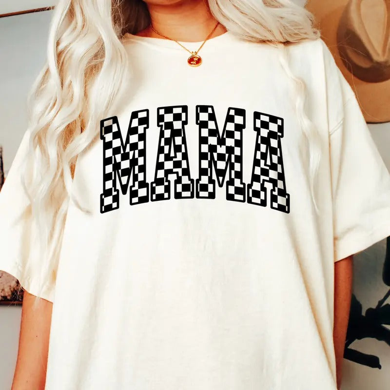 MAMA T-SHIRT RETRO CHECKERED SHIRT, COMFORT COLORS CASUAL COTTON T-SHIRT FOR MOMS Fabric Top Womenswear Garment Hoodie...