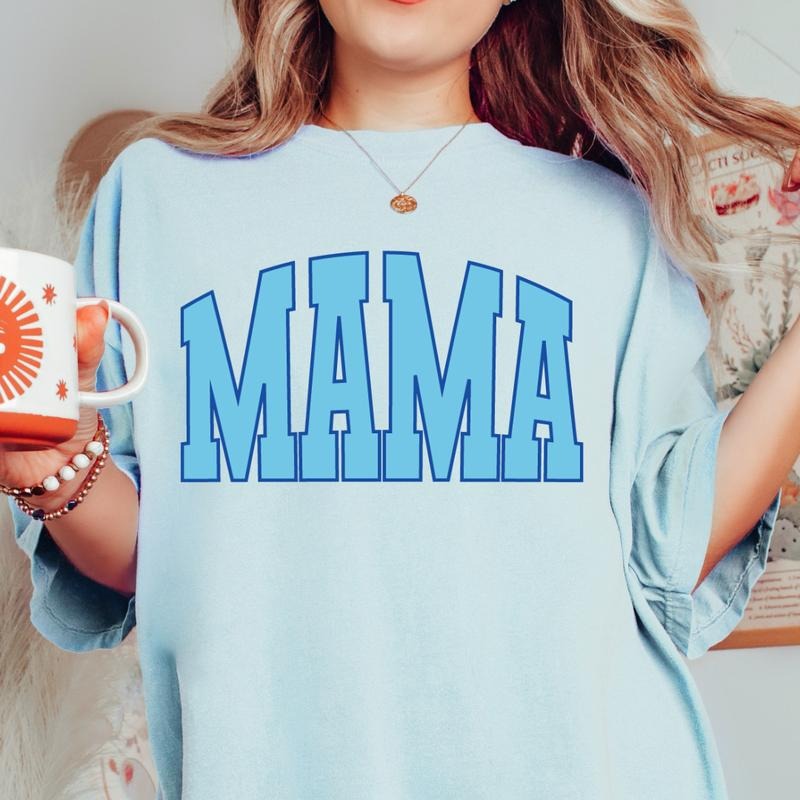 MAMA VARSITY FONT SHIRT, COMFORT COLORS CASUAL COTTON T-SHIRT FOR MOMS Fabric Top Womenswear Garment Hoodie Sweatshirt
