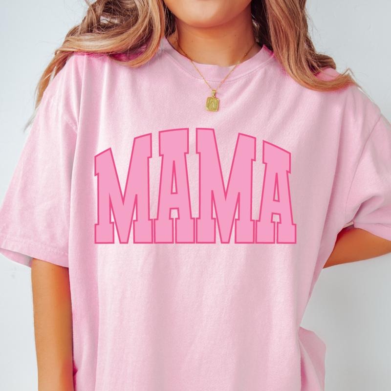 MAMA VARSITY FONT SHIRT, COMFORT COLORS CASUAL COTTON T-SHIRT FOR MOMS Fabric Top Hoodie Sweatshirt | PrintMintTees.com