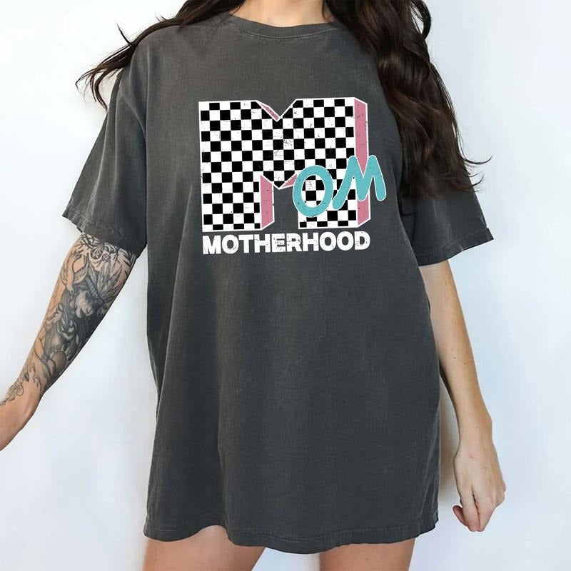 MAPTEES Checkered Mom Comfort Colors Shirt Mom Life 90s Mama Motherhood Wife Shirt Hoodie Sweatshirt