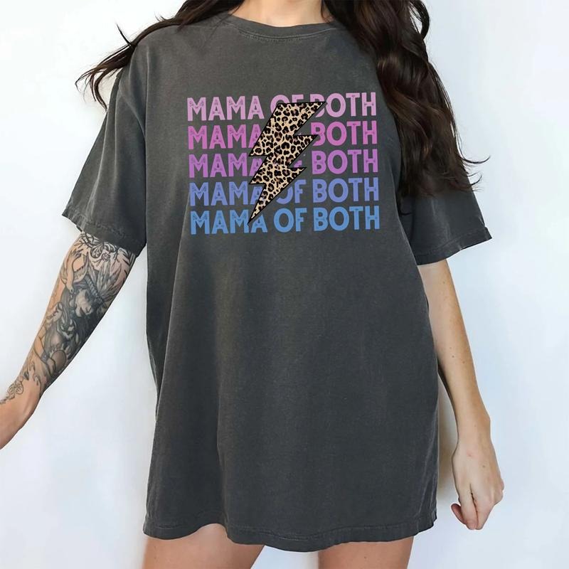 MAPTEES Mama Of Both Comfort Colors Shirt, Mom Life T-shirt, Retro Leopard Mama Graphic Tee, Thunder Mama Clothing, Gift...