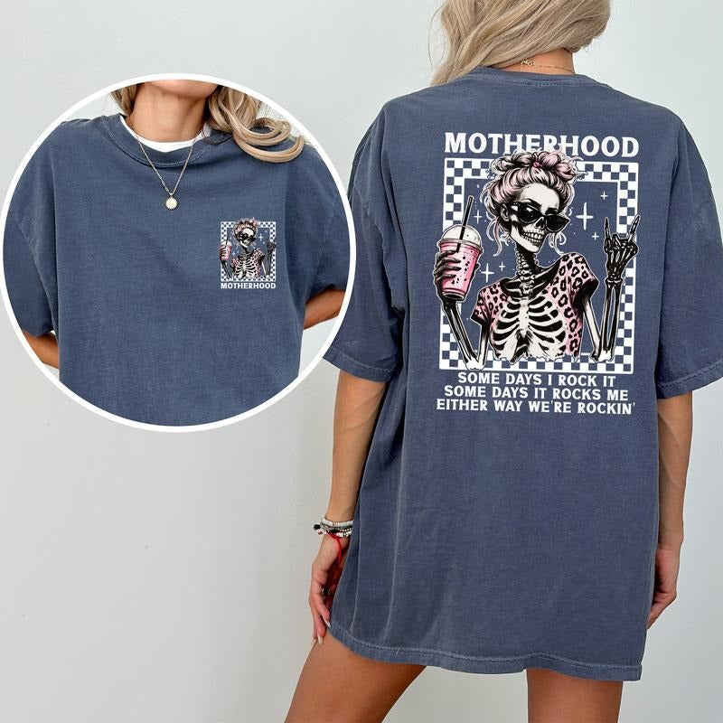 MAPTEES Motherhood Comfort Colors Shirt, Cool Mom T-shirt, Funny Skeleton Mama Graphic Tee, Funny Mom Life Clothing, Mom...