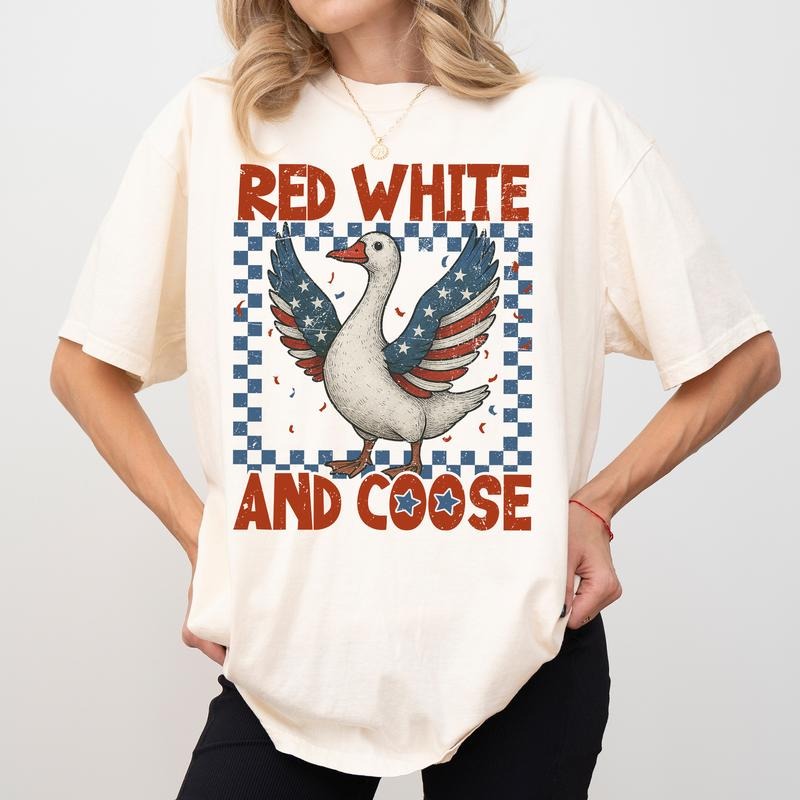 MAPTEES Patriotic Goose Comfort Colors Shirt America Checkered 4th July Goose Independence Day Patriotic Outfits T-Shirts, Hoodie, Sweatshirt