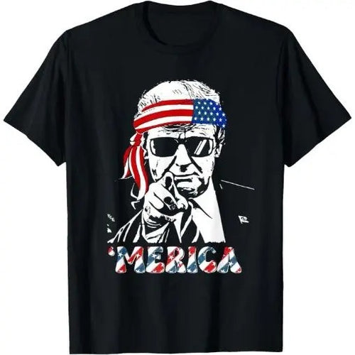 'MERICA TRUMP Happy 4th Of July Trump American Flag T-Shirt Made in USA Hoodie Sweatshirt | PrintMintTees.com