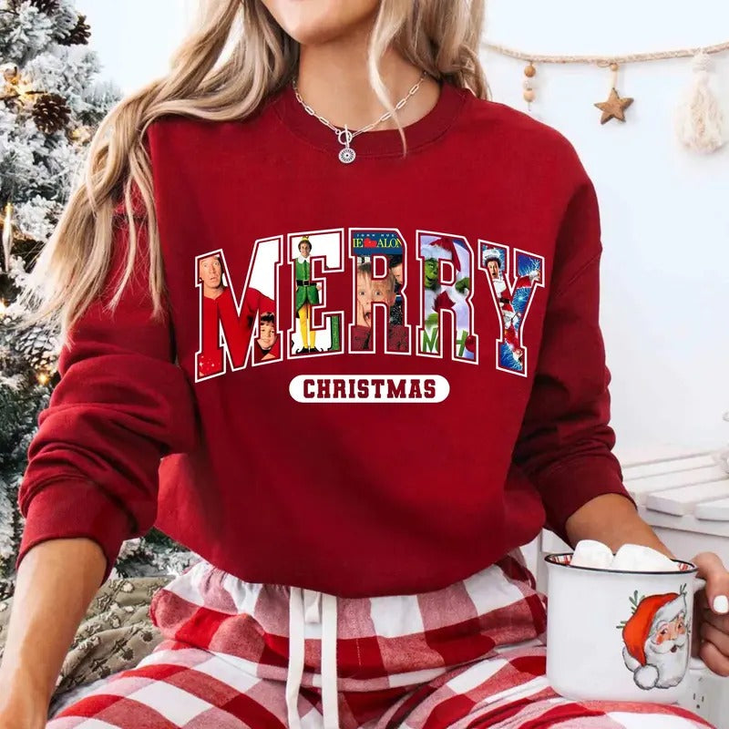 MERRY Christmas 90s Movies Shirt Crewneck Sweatshirt, Christmas Shirt for Movies Lovers, Christmas 90s Movies Sweater,...