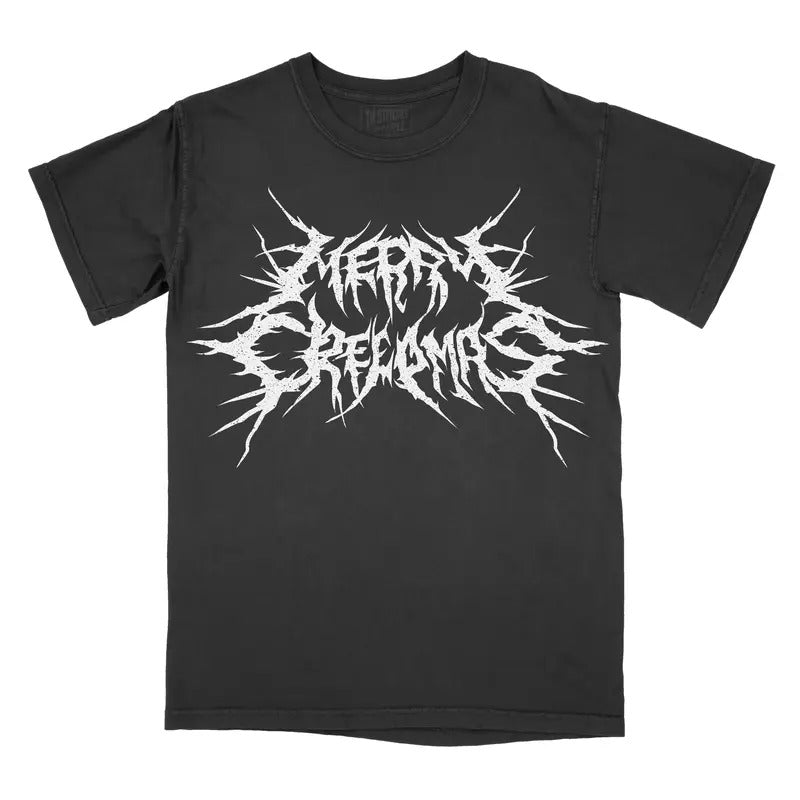 METAL Font Merry Creepmas Graphic Tee - Comfort Colors Shirt Metal Christmas Unisex Top Hoodie Sweatshirt | PrintMintTees.com