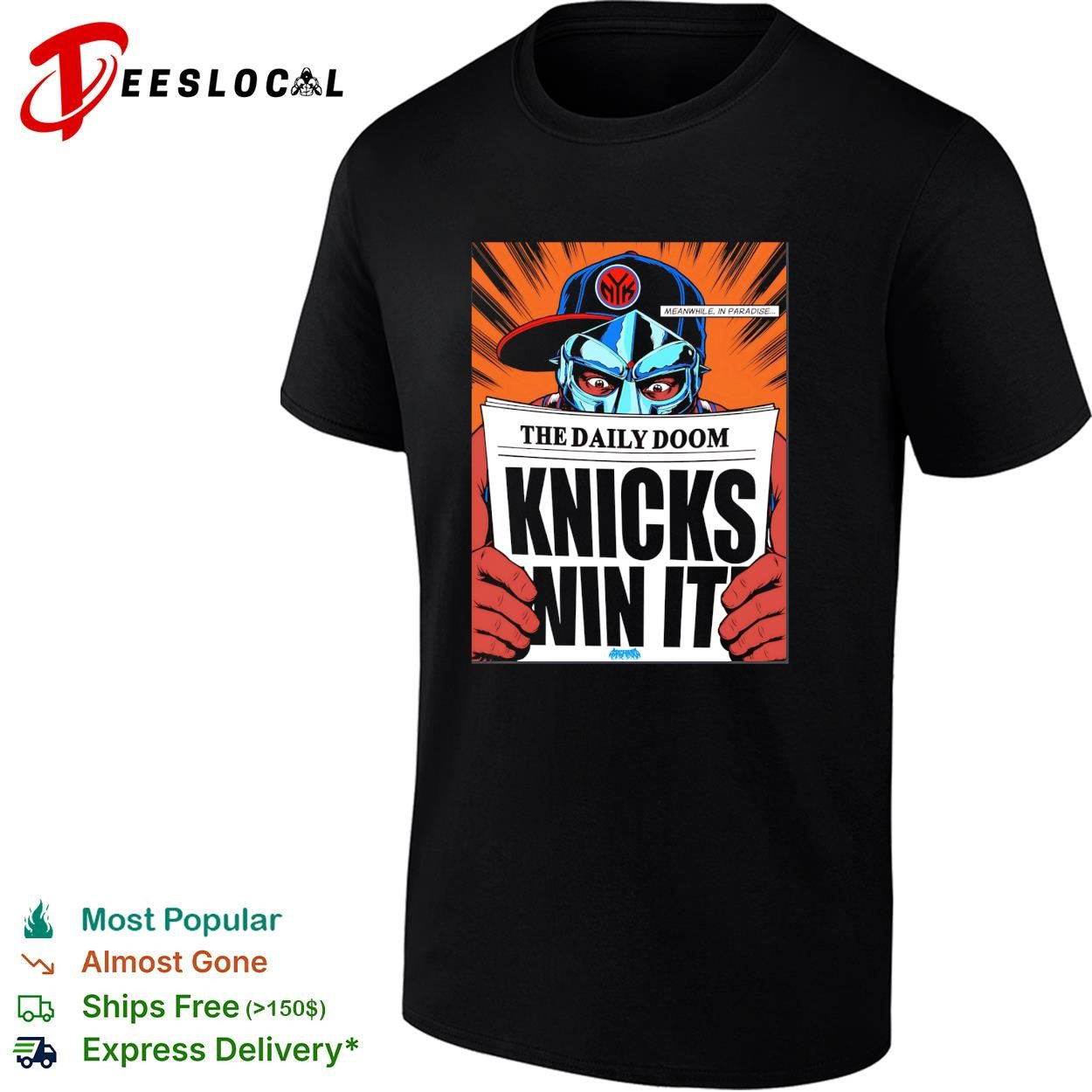MF Doom reading newspaper the daily doom Knicks win it shirt