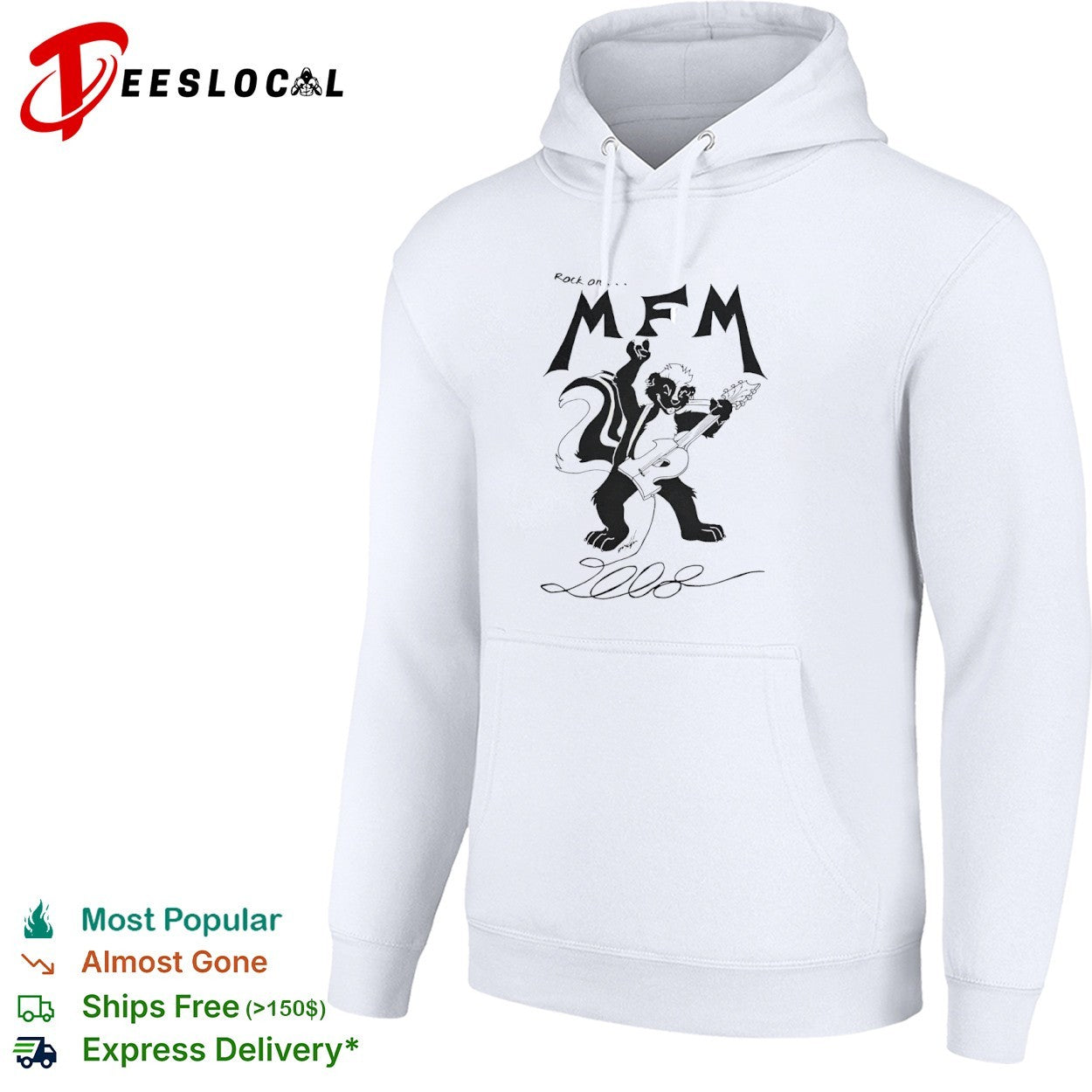 MFM rock on 2008 skunk guitar shirt
