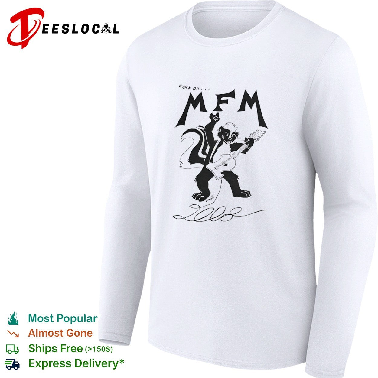 MFM rock on 2008 skunk guitar shirt
