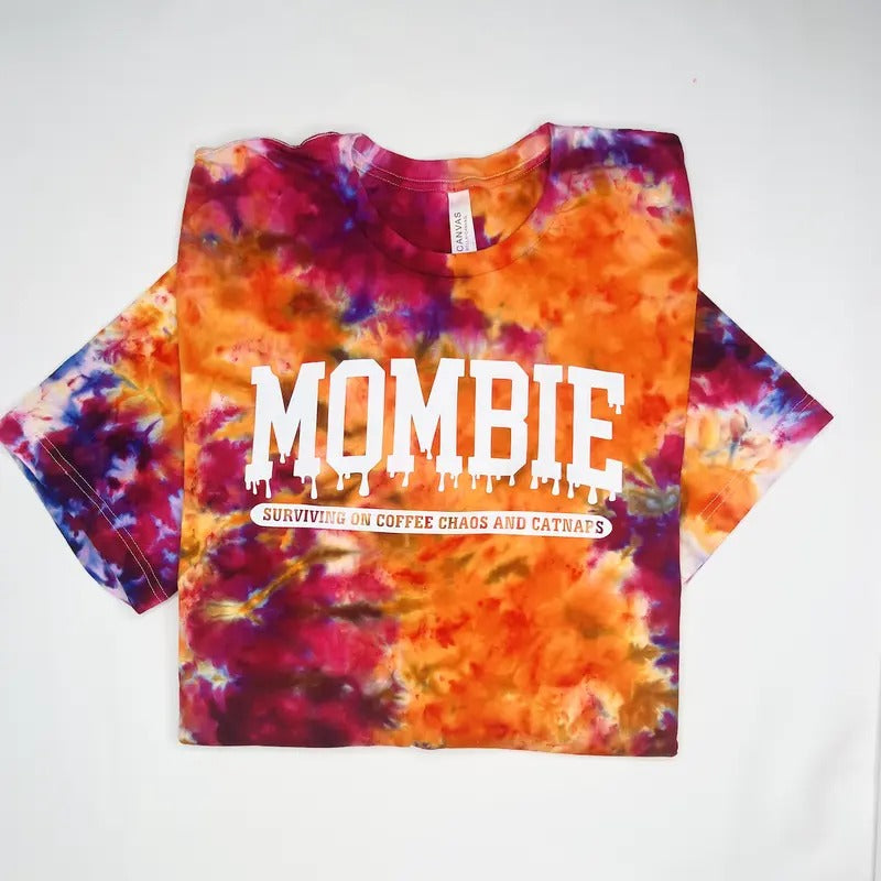 MOMBIE ORANGE PURPLE HALLOWEEN FALL HAND DYED TIE DYE Casual Cotton T-Shirts, Hoodie, Sweatshirt