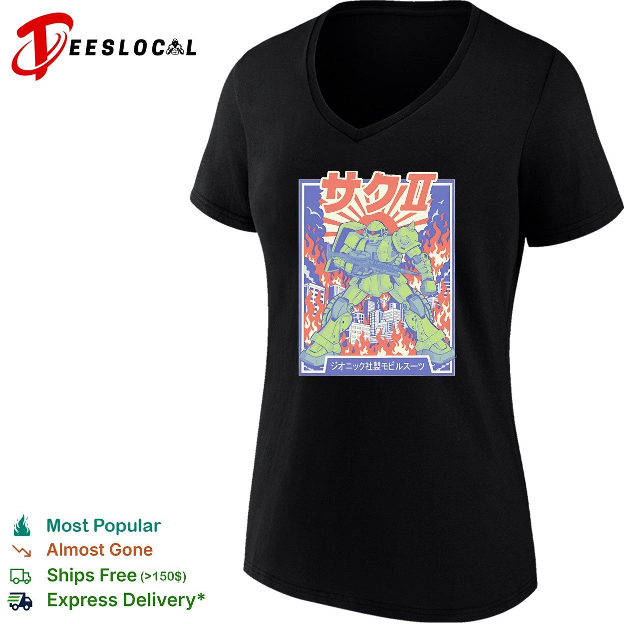 MS-06 Zaku II The Green Grunt city skyline burning shirt