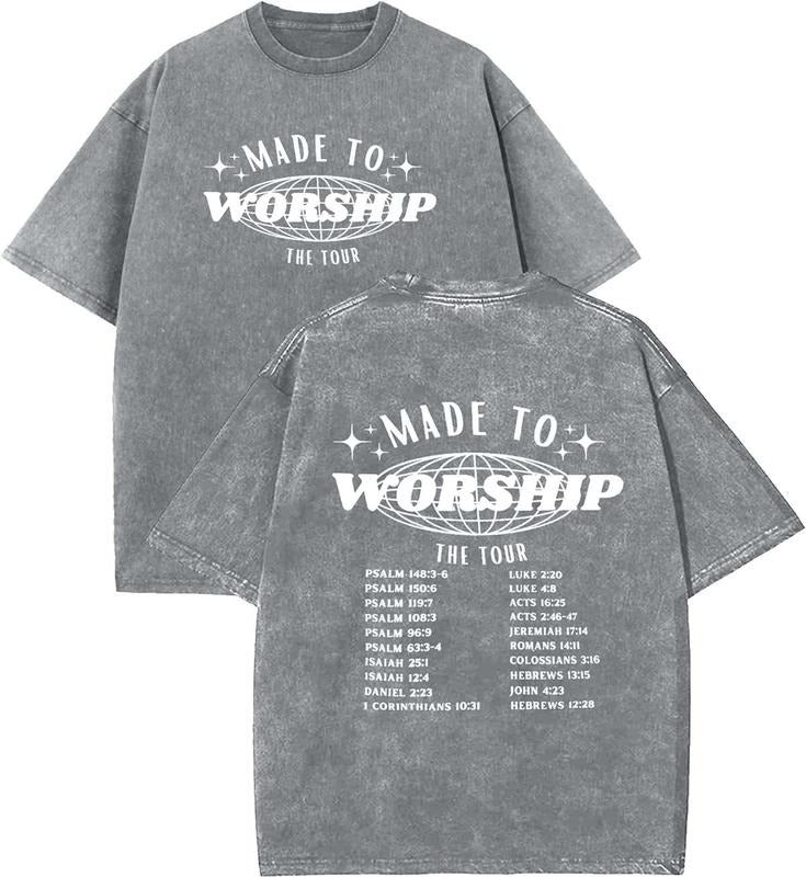 Made To Worship Unisex Washed T-Shirt, Christian t shirts, Vintage 90s Graphic Tee, Gift Top Womenswear Cotton Mineral...
