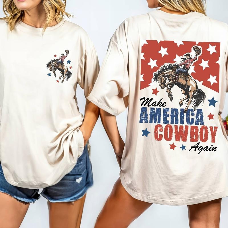 Make America Cowboy Again Shirt, Western Shirt, 4th of July Shirt, Bucking Bronco, America Cowboy Shirt, Gift for...