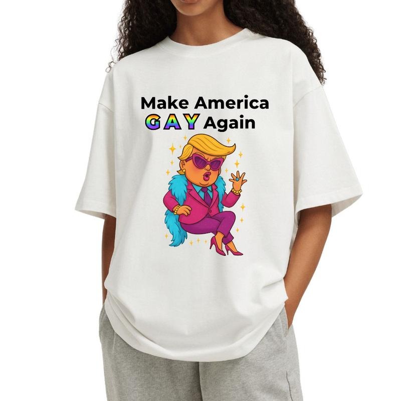 Make America Gay Again Shirt, Funny Political Satire Shirt, LGBTQ Pride Humor Shirt, Colorful Meme Graphic Top, Trendy...
