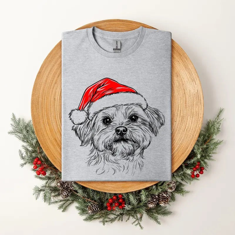 Maltese, Santa, Dog, Christmas, Dog Lover, Pet T-Shirt, Soft Style Tee, Women's Graphic Tshirt Hoodie Sweatshirt