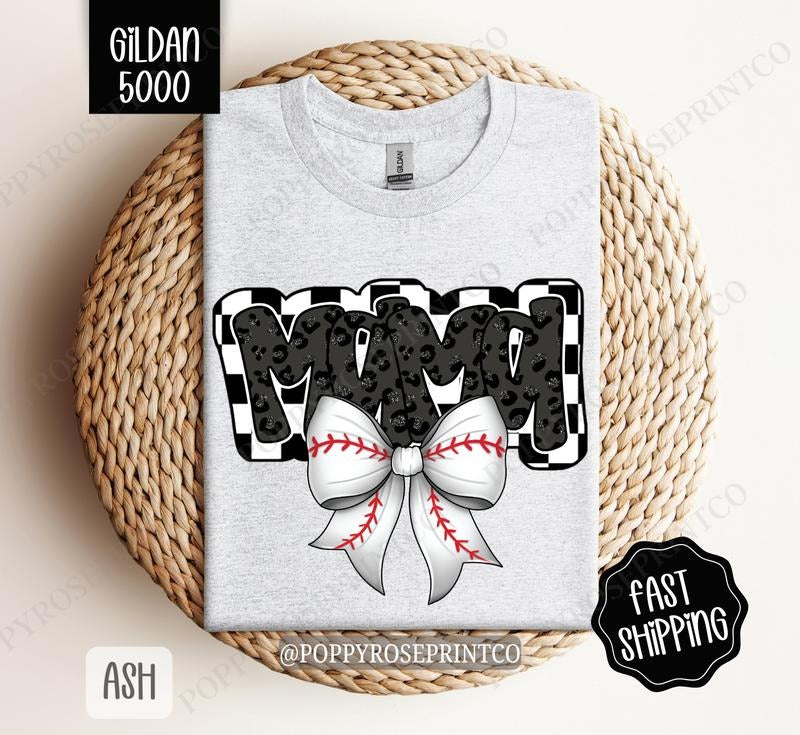 Mama Baseball Bow Gildan T-shirt, Baseball Mom Shirt, Baseball Mama Tee Hoodie, Sweatshirt | PrintMintTees.com