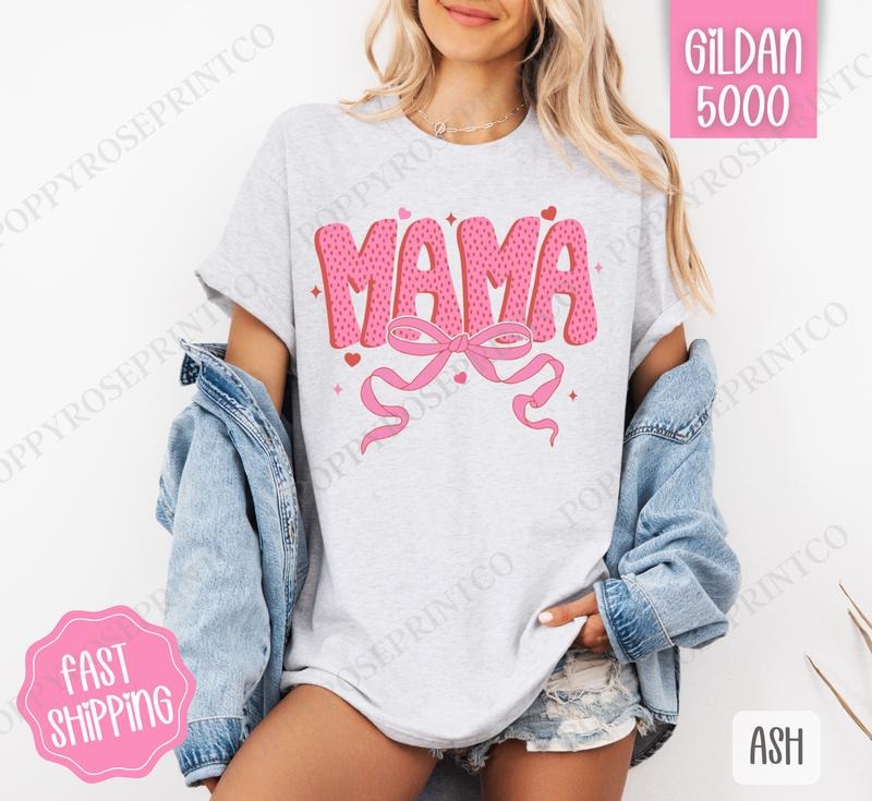 Mama Bow Shirt Gildan, Valentine's Day Tee, Cute Women's Tshirt Plus Sizes Hoodie Sweatshirt | PrintMintTees.com