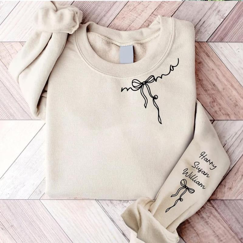 Mama Bow with Names Sweatshirt or Longsleeve Unisex Fit Shirt Hoodie | PrintMintTees.com