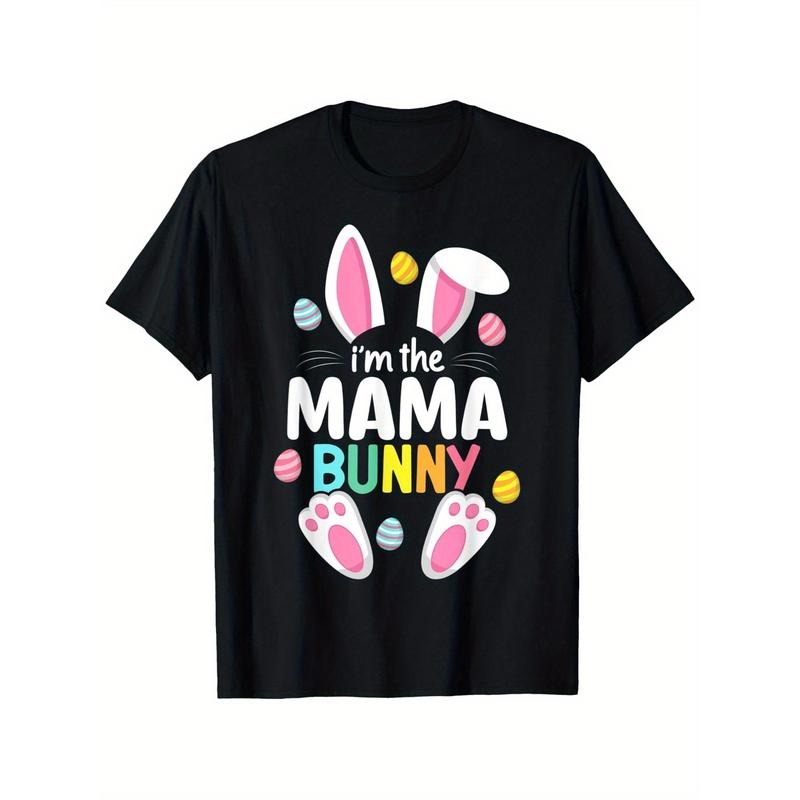 Mama Bunny Easter Family Matching Outfit Rabbit Egg Hunt T-Shirt, 100% Cotton, Single Side Printed, Black Short Sleeve...