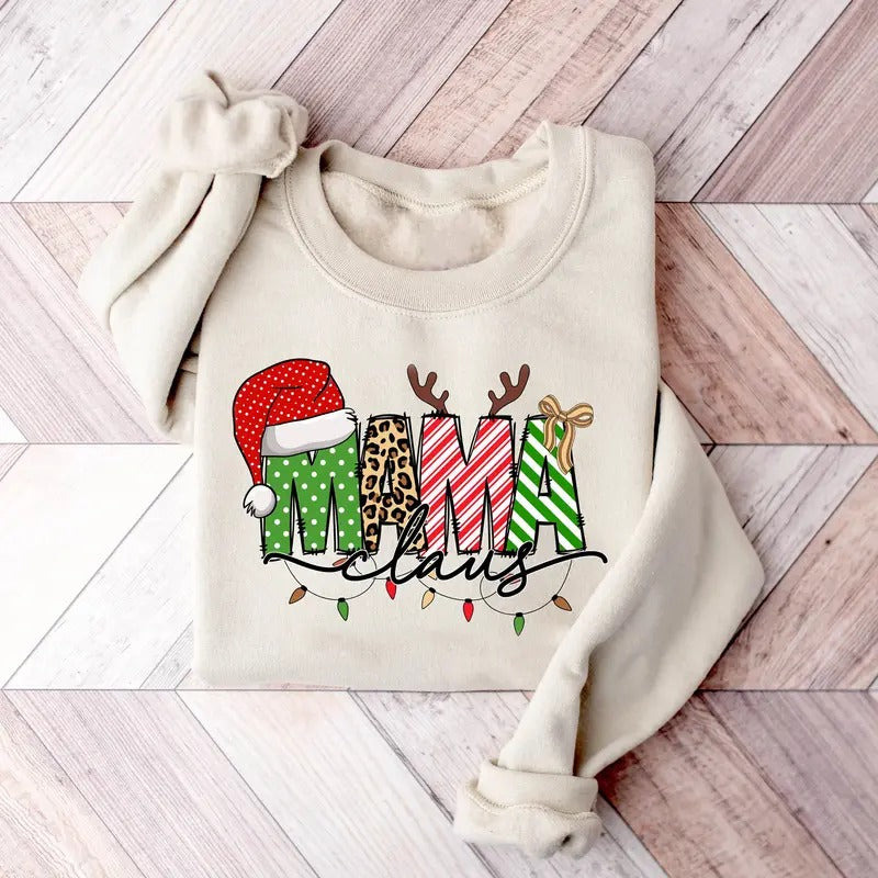 Mama Claus Christmas Sweatshirt, Christmas Sweatshirt, Mama Sweatshirt, Buffalo Mama Sweatshirt, Cute Winter Sweatshirt,...