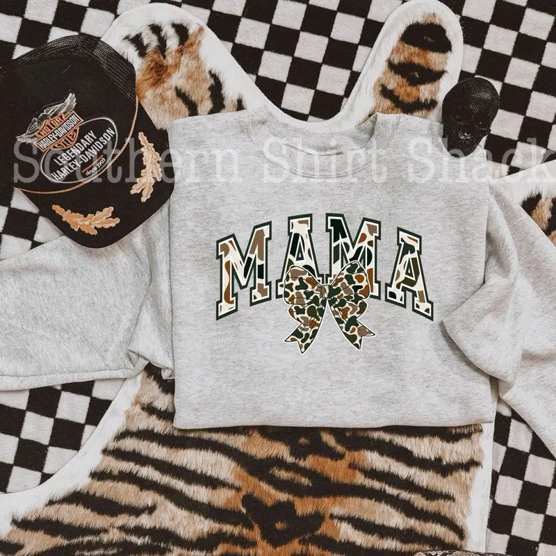 Mama Cream Duck Camo Sweatshirt| Ash Gray Sweatshirt| Camo Mama Sweatshirt Shirt Hoodie | PrintMintTees.com