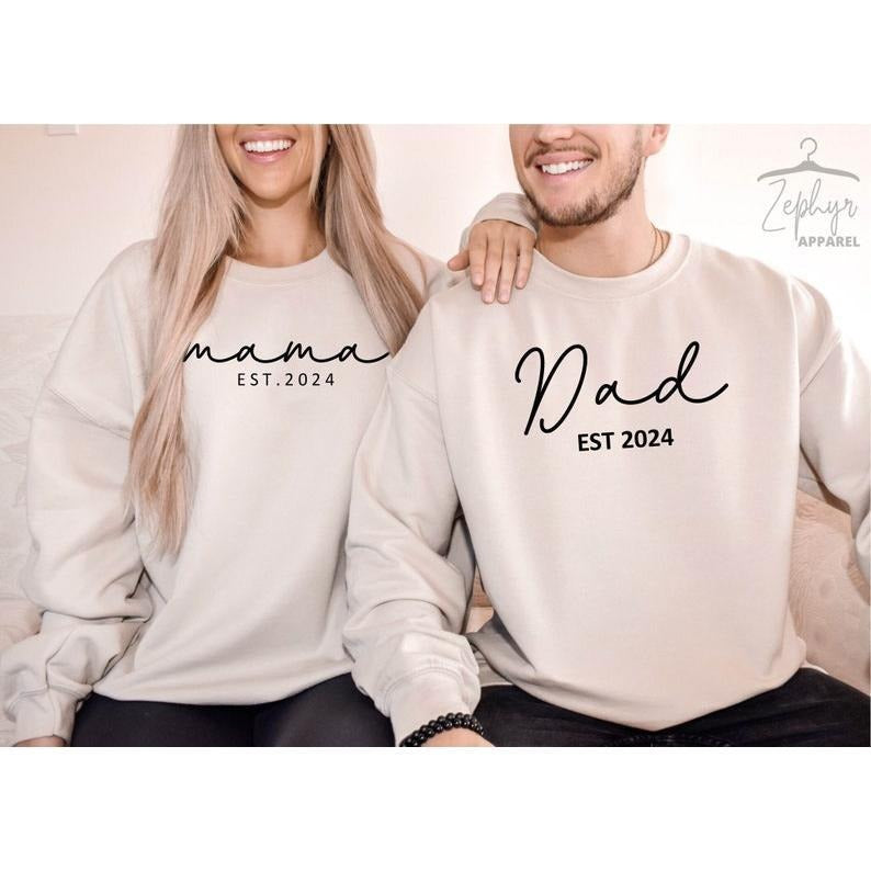 Mama Est 2024 Sweatshirt, Dad Est 2024 Sweatshirt, Dad To Be Sweater, Future Mom Gifts, Family Matching Hoodie and...