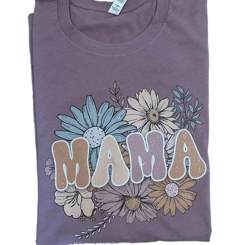 Mama Floral Distressed t-shirt - Womenswear casual unisex T-shirt  - funny graphic tees 