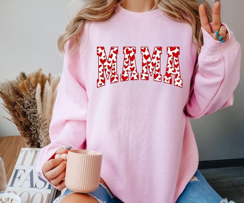Mama Hearts Crewneck Sweatshirt Shirt Hoodie | PrintMintTees.com