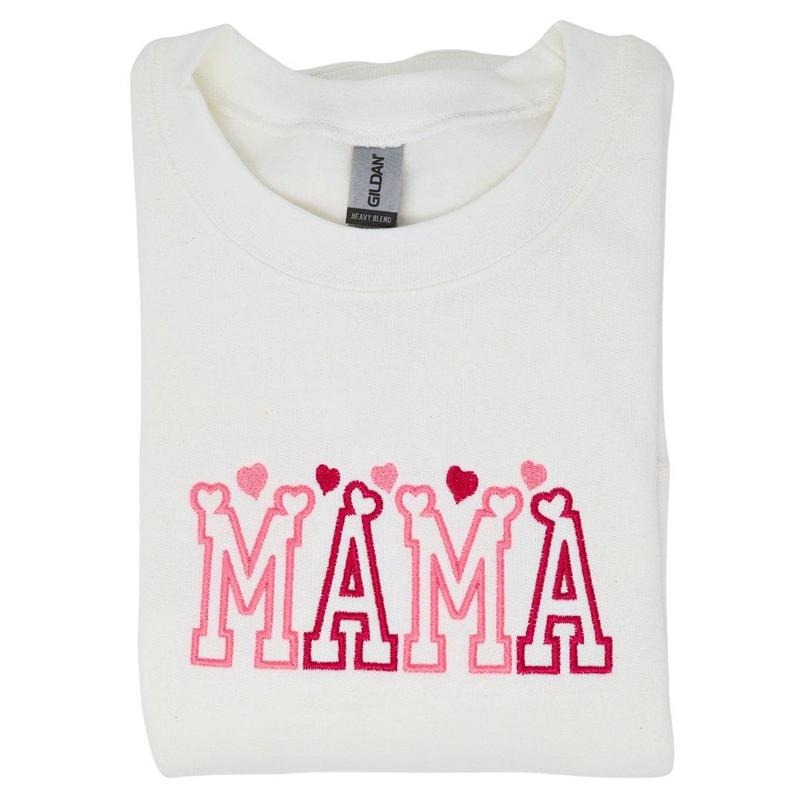 Mama Hearts Embroidered Sweatshirt, Valentines Day Sweatshirt Comfort Fit T-Shirts, Hoodie | PrintMintTees.com