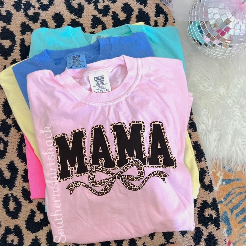 Mama Leopard Bow T shirt  | Blossom comfort colors t shirt Hoodie Sweatshirt | PrintMintTees.com