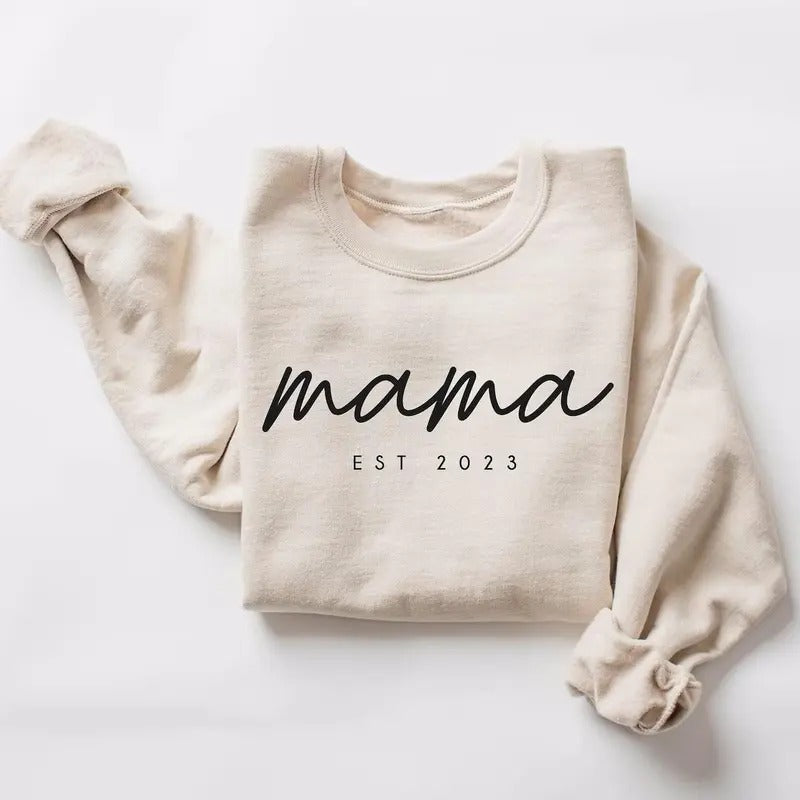 Mama Letters Crew Neck Sweatshirt - Casual Style, Fitted Fit, Medium Length, Fall Season Shirt Hoodie | PrintMintTees.com