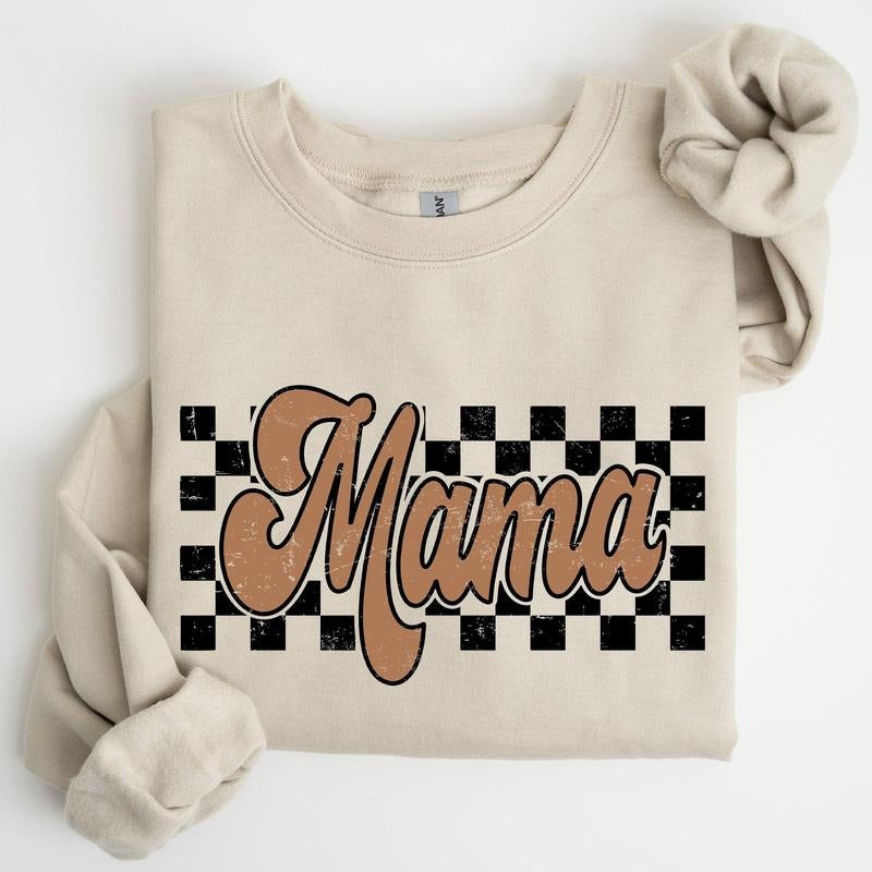 Mama Retro Checkered Vintage Crew Neck T-Shirts, Hoodie, Sweatshirt