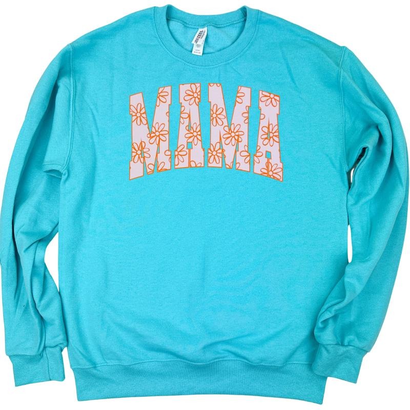 Mama Retro Flowers Gildan SCUBA BLUE T-Shirts, Hoodie, Sweatshirt