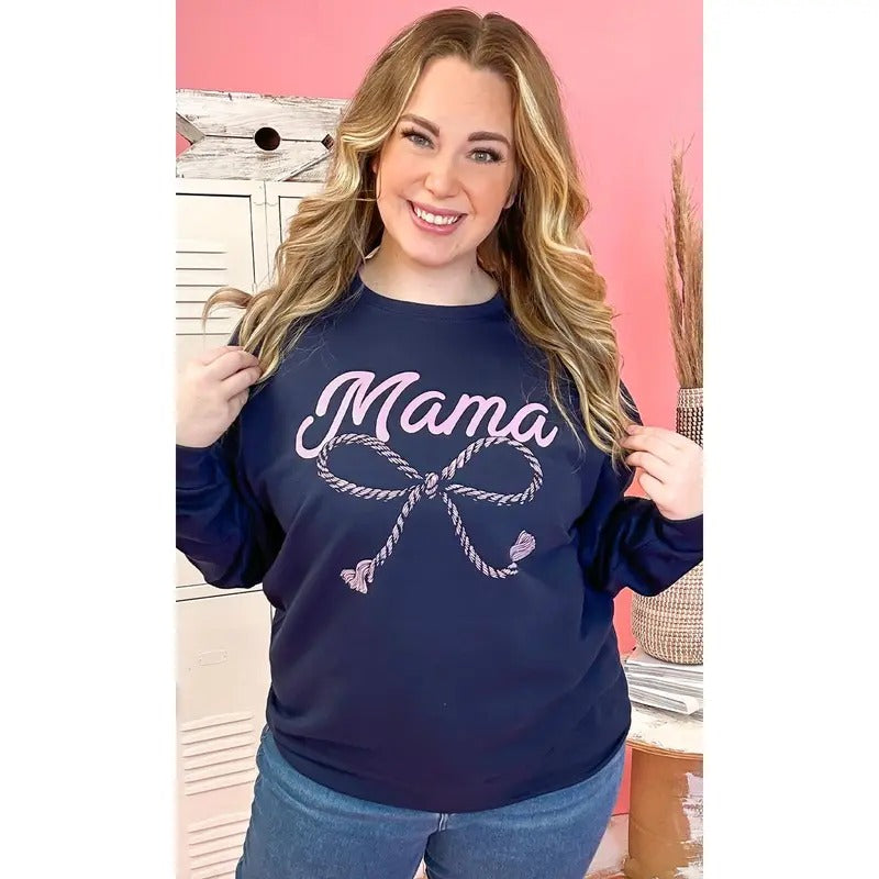 Mama Rope Bow Sweatshirt - Cozy Mom Vibes #MamaRopeBow #MamaSweatshirt #NavyGlow Shirt Hoodie | PrintMintTees.com