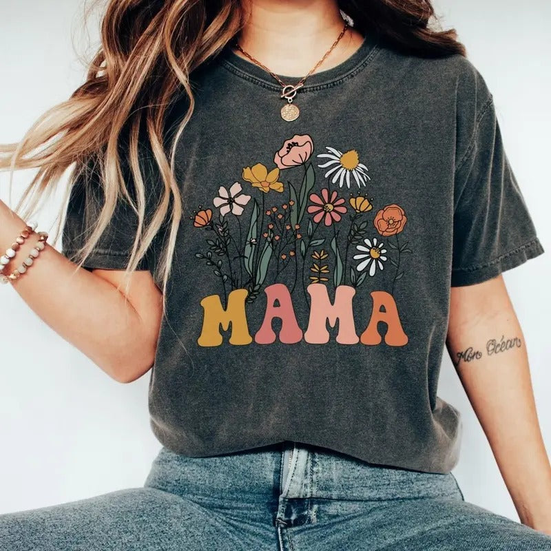 Mama Shirt, Wildflowers Mama Shirt, Retro Mom TShirt, Mother's Day Gift, Flower Shirts for Women, Floral New Mom Gift...
