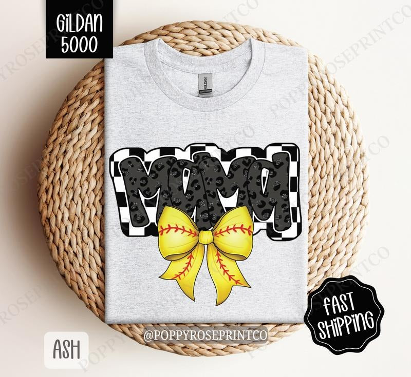 Mama Softball Bow Gildan T-shirt, Softball Mom Shirt, Softball Mama Tee Hoodie, Sweatshirt | PrintMintTees.com