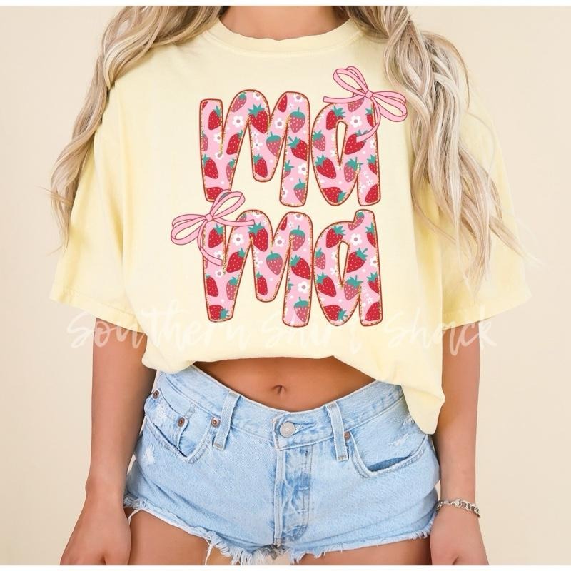 Mama Strawberry & Bows T shirt  | Banana comfort colors t shirt Hoodie Sweatshirt | PrintMintTees.com