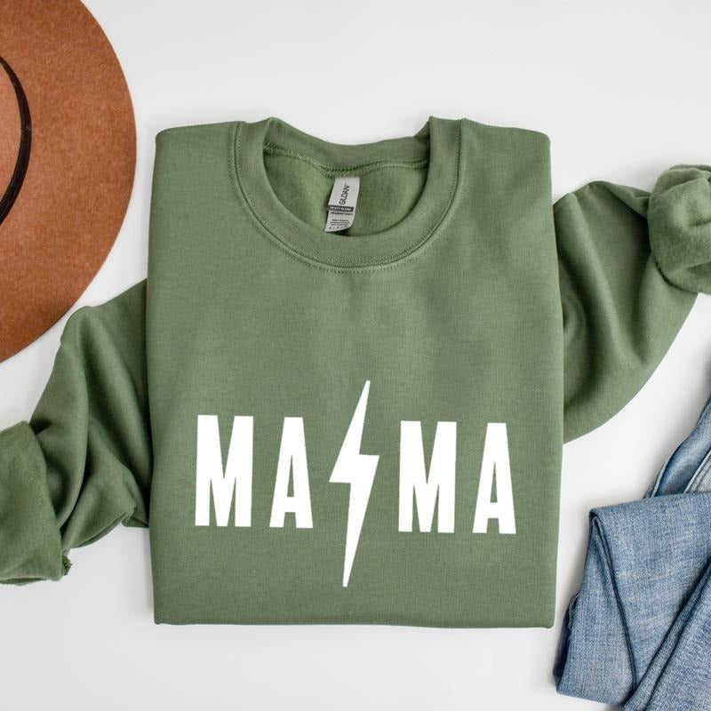 Mama Lightning Bolt Mama Mom Mama Bolt Mama Mama Mom Soft Comfy Casual Comfort Lightweight Womenswear Comfortable Loose Summer Tops Shirt Hoodie Sweatshirt