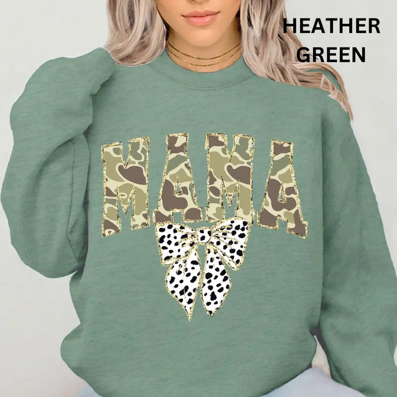 Mama Sweatshirt, Camo Mama #1 Winter Graphic Sweatshirt Casual Cotton Polyester Oversized sweatshirt