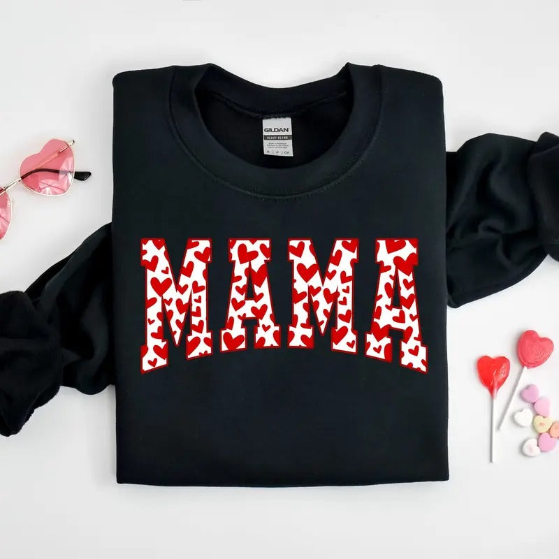 Mama Sweatshirt, Red Hearts In Mama Sweater, Cute Mama Tshirt, Mother Gift, Mother Day Gift Hoodie | PrintMintTees.com