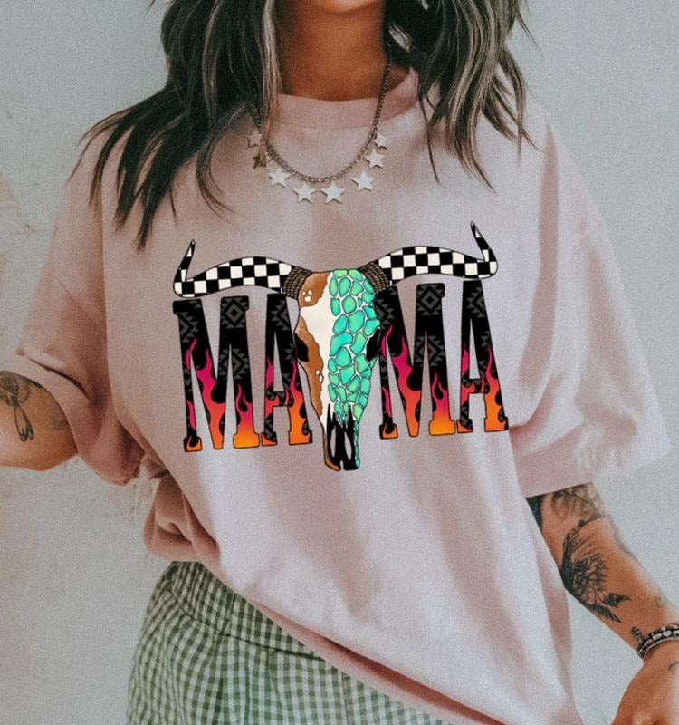 Mama Turq Bull Skull Tee, vintage crewneck sweatshirts,western outfits women, cowgirl outfits, western clothing stuff...