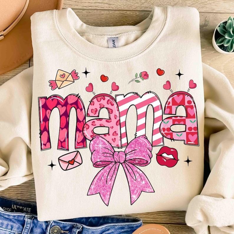 Mama Valentine Sweatshirt Valentines Day , Mama , Valentine Mama, Retro Valentine , Valentine coquette, Valentines Shirt...
