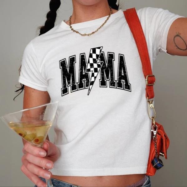 Mama Varsity Babytee, Checkered Mom Shirt, Mother's Day Gift, Lightning Bolt Mama Baby tee, Mother's Day Baby tee Hoodie...