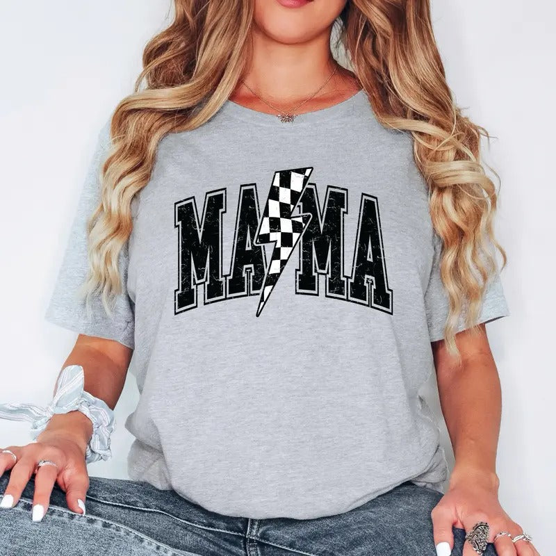 Mama Varsity Shirt, Checkered Mom Shirt, Mother's Day Gift, Lightning Bolt Mama Sweatshirt, Baby Shower Gift, Mother's...