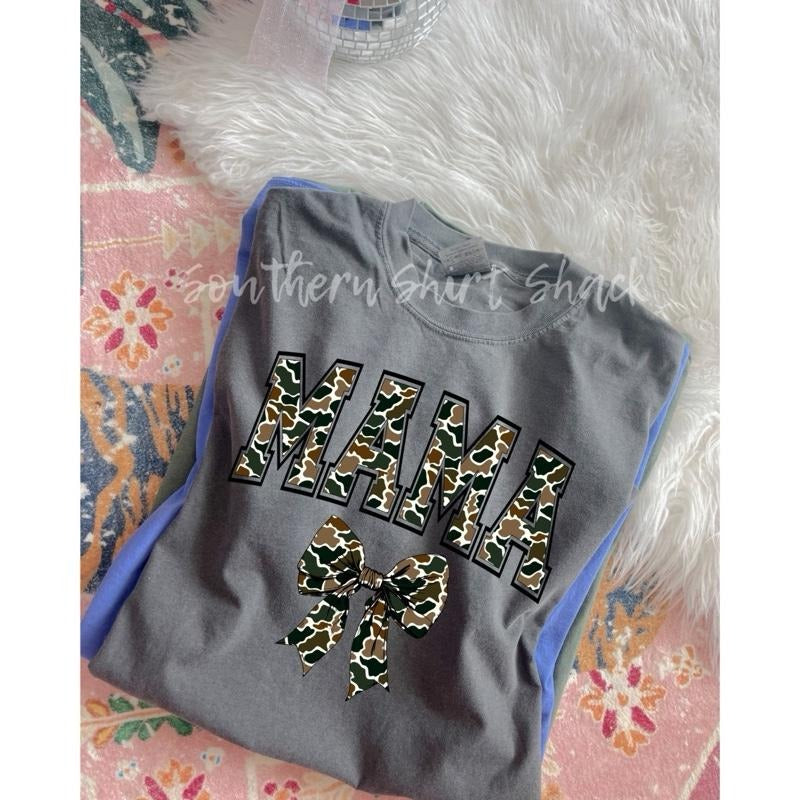 Mama duck camo bow T shirt  | Pepper comfort colors t shirt Hoodie Sweatshirt | PrintMintTees.com