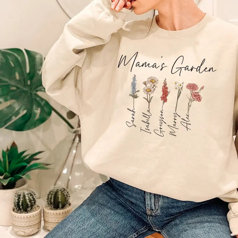 Mama's Garden Shirt, Mother Day Gift, Birth Month Flower Shirt, Mom's Flowers Garden Sweater, Custom Mom Shirt, Custom...