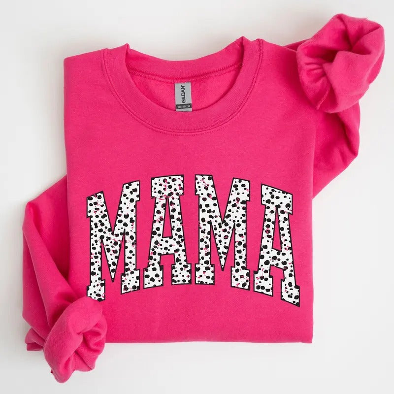 Mama, Dalmatian Print, Varsity, Retro, Vintage Sweatshirt, Crew Neck, Women's, Crewneck T-Shirts, Hoodie | PrintMintTees.com