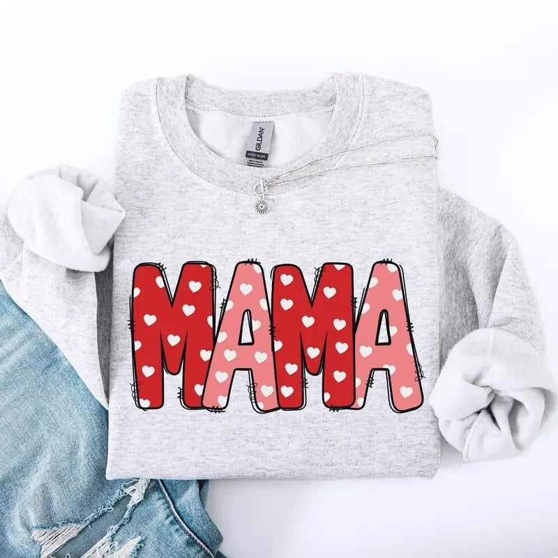 Mama, Valentine's Day, Hearts, Cute Sweatshirt, Crew Neck, Women's, Crewneck, Valentine's Day, Love, Heart, Cupid Shirt...