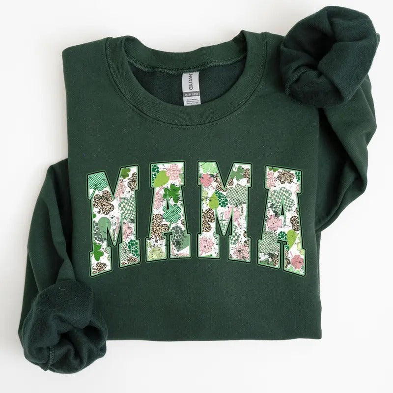 Mama, Vintage, St. Paddy's Day, Clover, Shamrock, Lucky, Irish, Lucky Charm, St Patrick's Day Sweatshirt, Crew Neck,...